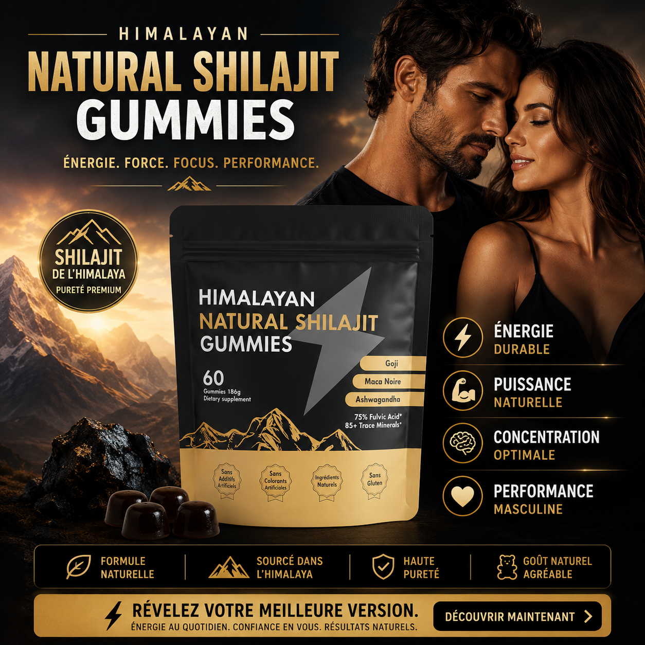 Shilajit Gummies Premium |Testostérone,Focus & Énergie