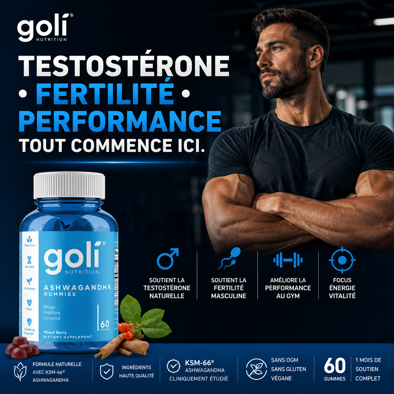 Goli Ashwagandha pour une vitalité masculine au quotidien.